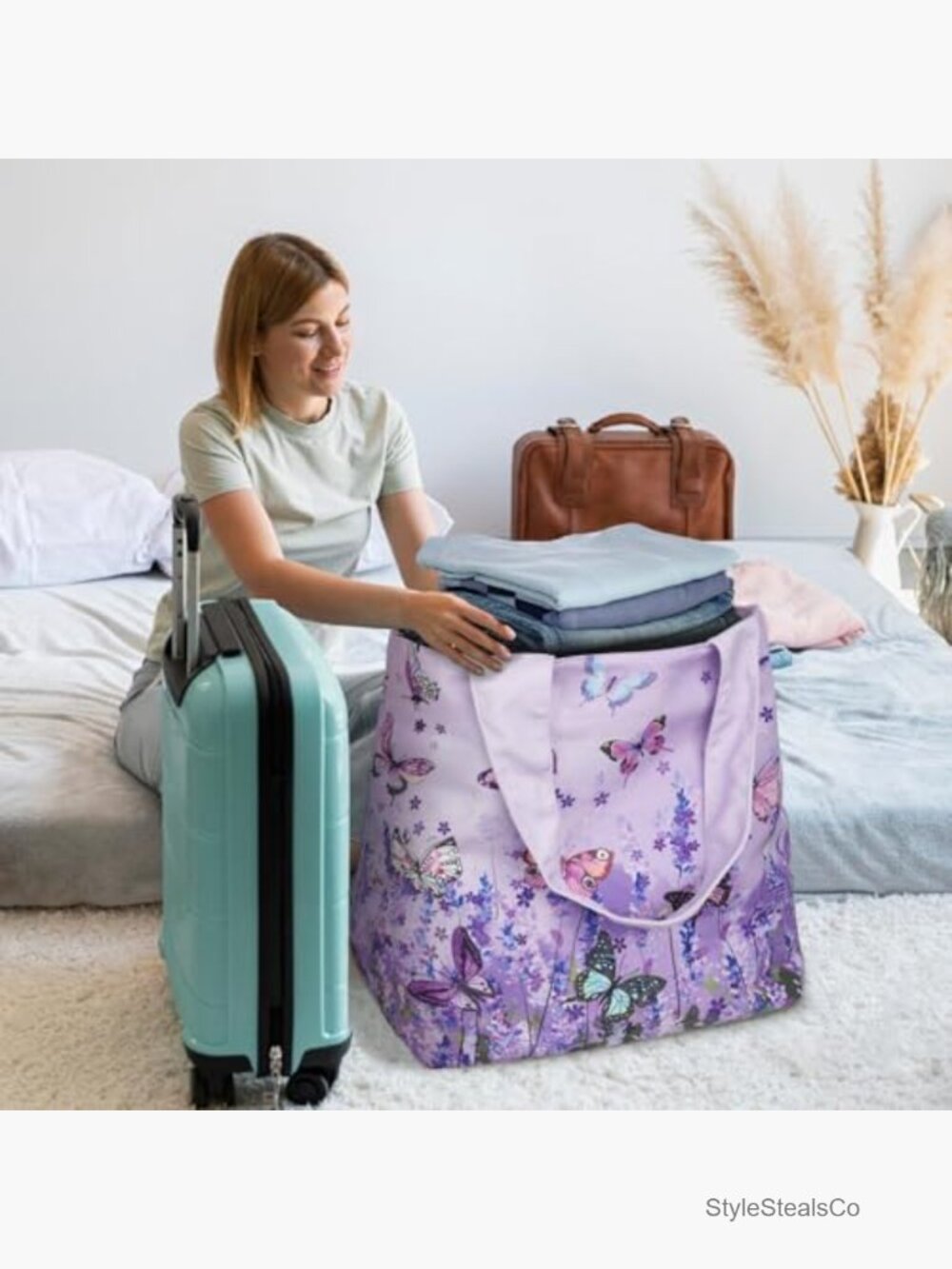 Extra Large Weekender Beach Travel Duffel Bag Waterproof Canvas Carry On Tote - Picture 2 of 7